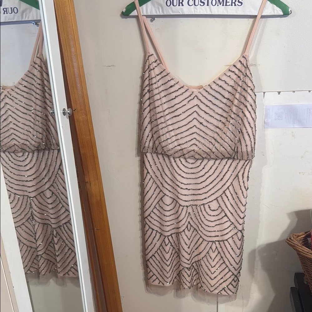 Elegant Beaded Dress in Nude and Black